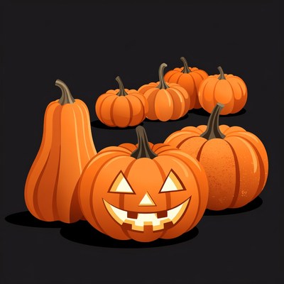 Jack-o'-lantern Pumpkins on Black Background