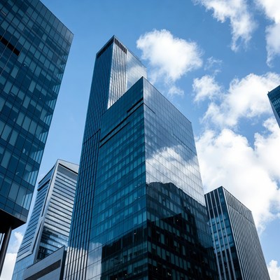 Modern skyscrapers against blue sky