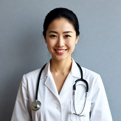 Asian woman doctor with stethoscope