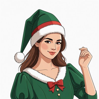 Smiling woman in green elf costume