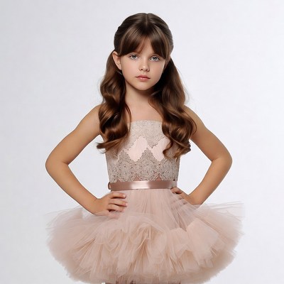 Girl in pink lace tutu dress