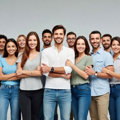 Diverse smiling team standing together