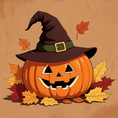 Jack-o'-lantern with Witch Hat