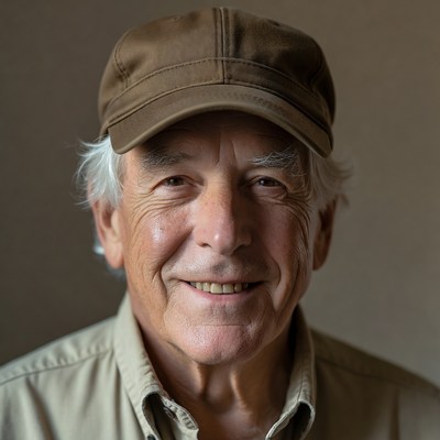 Elderly man wearing brown cap