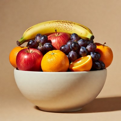 Fruit Bowl with Apples Oranges Grapes Bananas