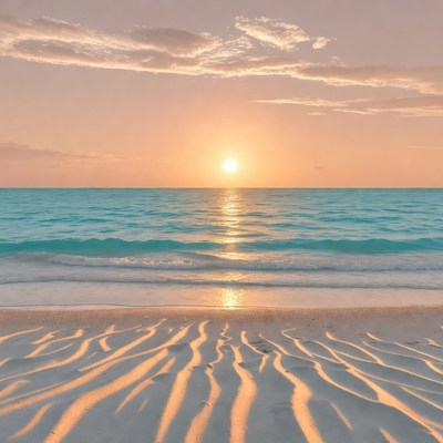 Sunset over turquoise ocean beach