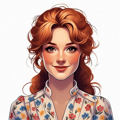Redhead woman in floral blouse