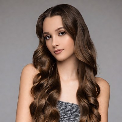 Young woman with long wavy brown hair