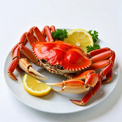 Red Crab with Lemon on Plate