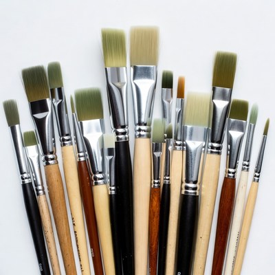 Assortment of Paintbrushes on White Background