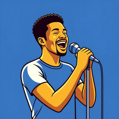 African-American man singing with microphone