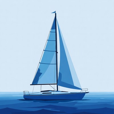 Blue Sailboat on Ocean