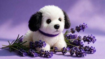 White puppy with lavender