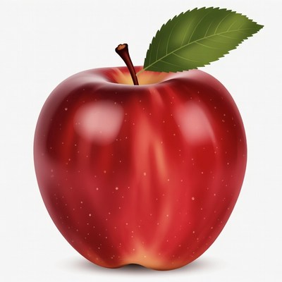 Red apple with green leaf