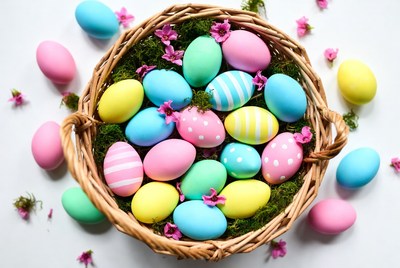 Colorful Easter Eggs in Wicker Basket