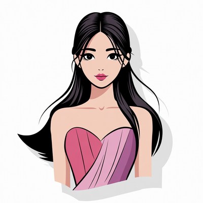 Asian woman in pink dress illustration