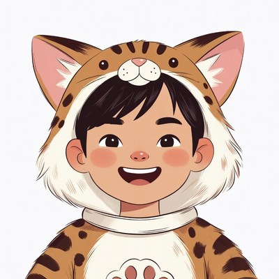 Asian boy in cat costume