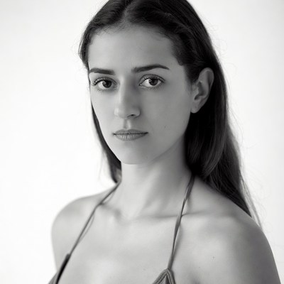 Young woman in black and white portrait