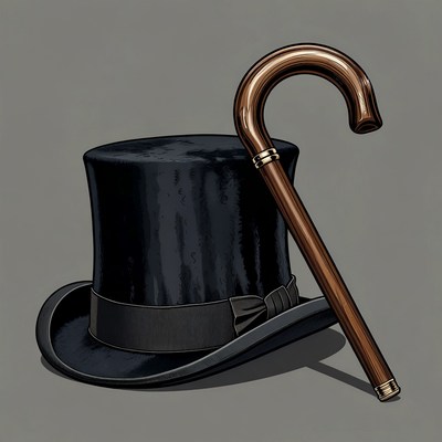 Black Top Hat with Cane
