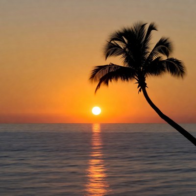 Palm Tree Silhouette at Sunset Beach