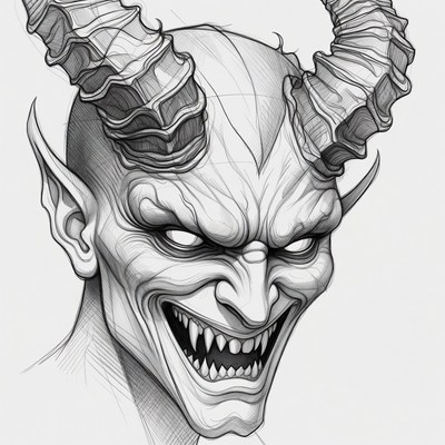 Grinning Demon Portrait Illustration