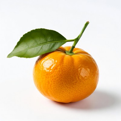 Mandarin Orange with Green Leaf
