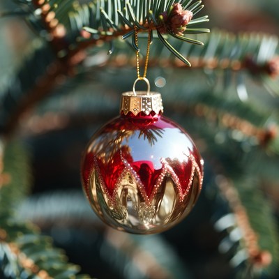 Red Christmas ornament on fir branch