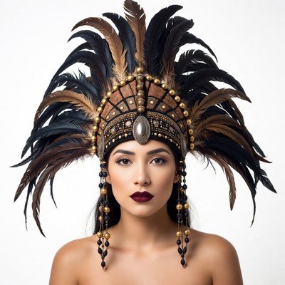 Woman wearing Native American headdress