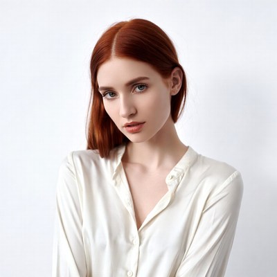 Redhead woman in white shirt