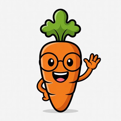 Cartoon Carrot Waving with Glasses