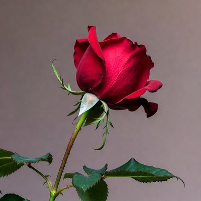 Red Rose with Green Leaves