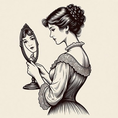 Victorian Woman Looking in Mirror