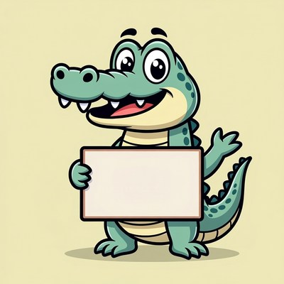 Cartoon Crocodile Holding Blank Sign
