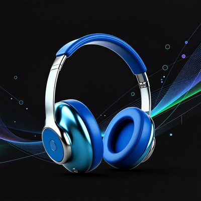 Blue Wireless Headphones on Black Background