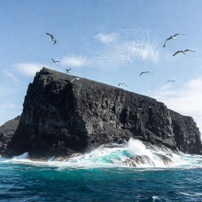 Seabirds Flying Over Cliff and Ocean