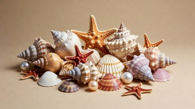 Assortment of seashells and starfish