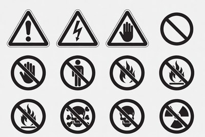 Black Safety Warning Signs Set