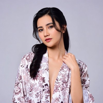 Asian woman in floral kimono