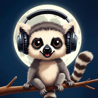 Cute lemur wearing headphones