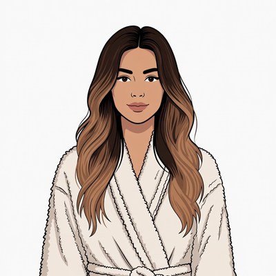 Asian woman in white bathrobe