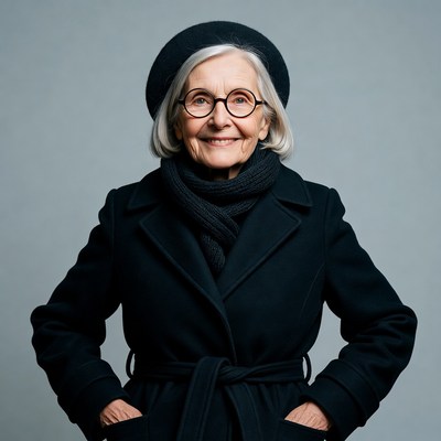 Elderly woman in beret and coat