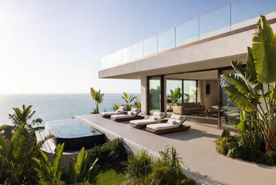 Modern Pool Deck Overlooking Ocean