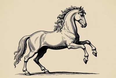Engraved horse rearing up