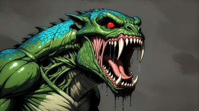 Roaring Green Lizard Monster