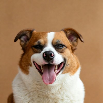 Smiling corgi dog with tongue out