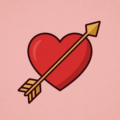 Red Heart Pierced by Golden Arrow