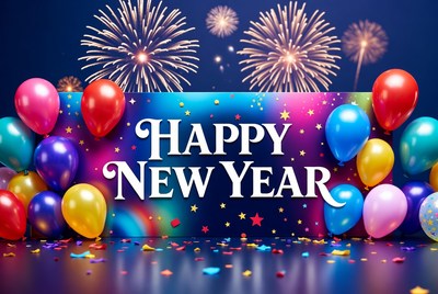 Happy New Year Balloons Fireworks