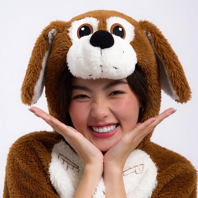 Asian woman in brown dog costume