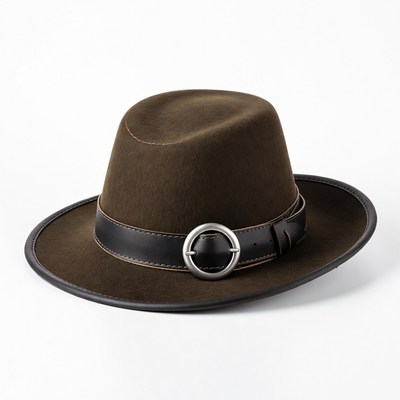 Brown fedora hat with leather band