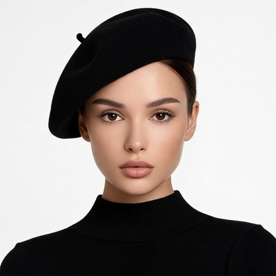 Woman wearing black beret